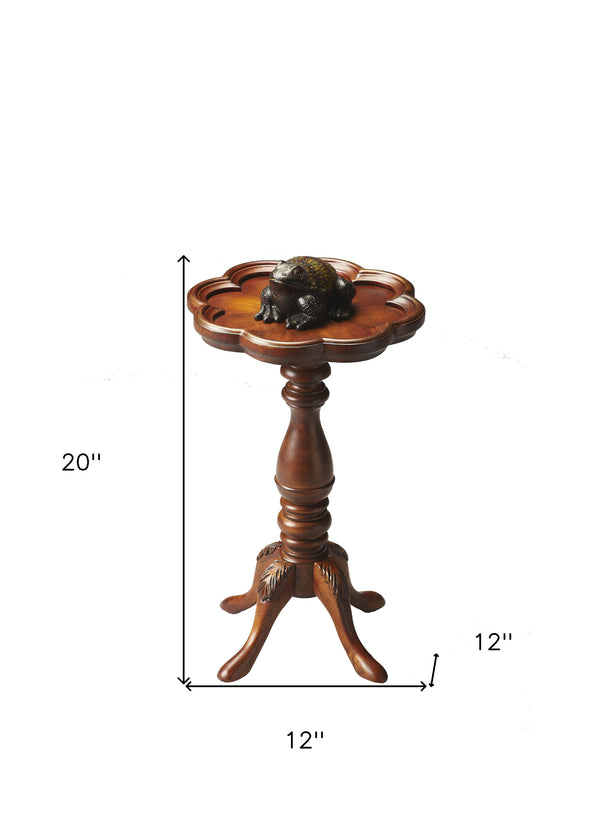 Homeroots 20" Medium Brown And Olive Ash Wood Floral Top End Table   476434