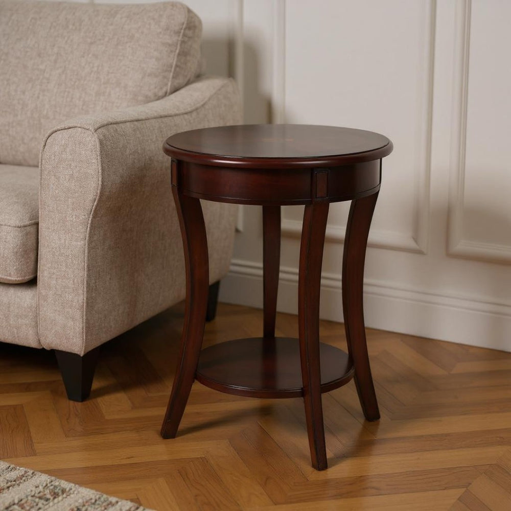 HomeRoots 26" Rustic Dark Brown Round End Table with Shelf - Versatile Accent Table for Any Room Decor 476436