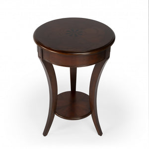 Homeroots 26" Dark Brown Wood And Wood Round End Table With Shelf   476436