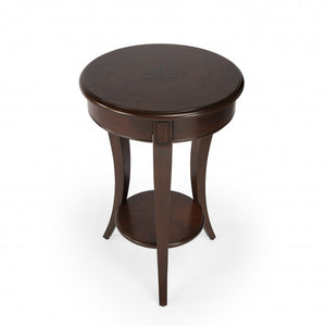 Homeroots 26" Dark Brown Wood And Wood Round End Table With Shelf   476436