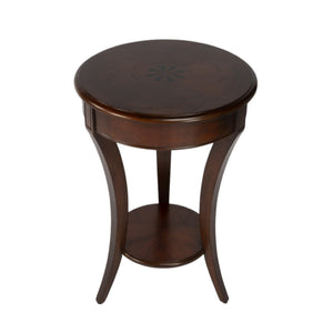 HomeRoots 26" Rustic Dark Brown Round End Table with Shelf - Versatile Accent Table for Any Room Decor 476436