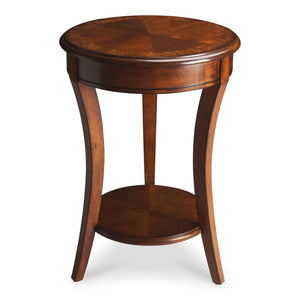 HomeRoots 26" Rustic Round End Table with Distressed Olive Ash Top & Convenient Shelf for Small Spaces 476437