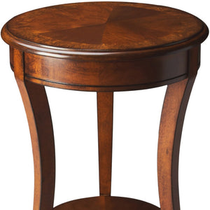 HomeRoots 26" Rustic Round End Table with Distressed Olive Ash Top & Convenient Shelf for Small Spaces 476437