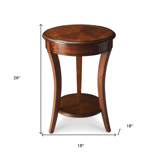 HomeRoots 26" Rustic Round End Table with Distressed Olive Ash Top & Convenient Shelf for Small Spaces 476437