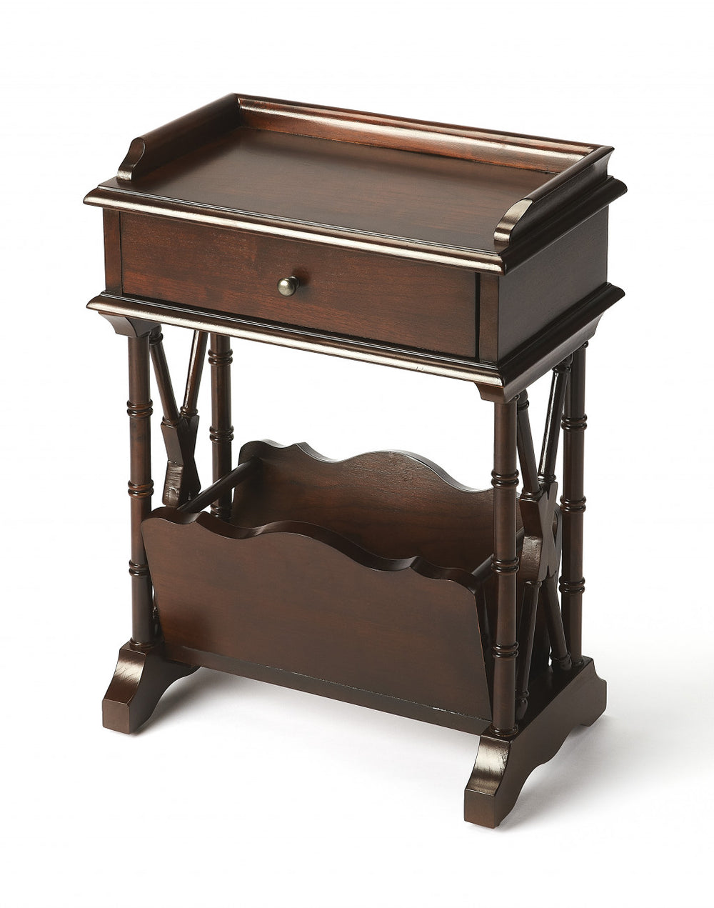 Homeroots 24" Dark Brown Solid And Manufactured Wood End Table With Drawer And Shelf With Magazine Holder   476438