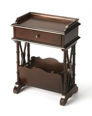 Homeroots 24" Dark Brown Solid And Manufactured Wood End Table With Drawer And Shelf With Magazine Holder   476438