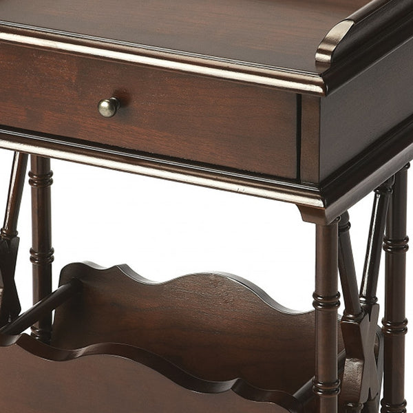 Homeroots 24" Dark Brown Solid And Manufactured Wood End Table With Drawer And Shelf With Magazine Holder   476438