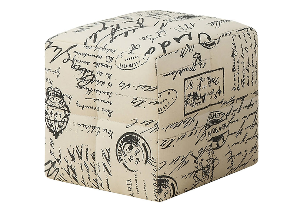 English Elm Ottoman, Set of 2 Kids Cube Poufs in Beige Vintage French Fabric - 12" Tufted Padded Footstools, Solid Wood B2710P218703