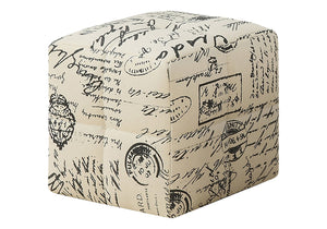 English Elm Ottoman, Set of 2 Kids Cube Poufs in Beige Vintage French Fabric - 12" Tufted Padded Footstools, Solid Wood B2710P218703