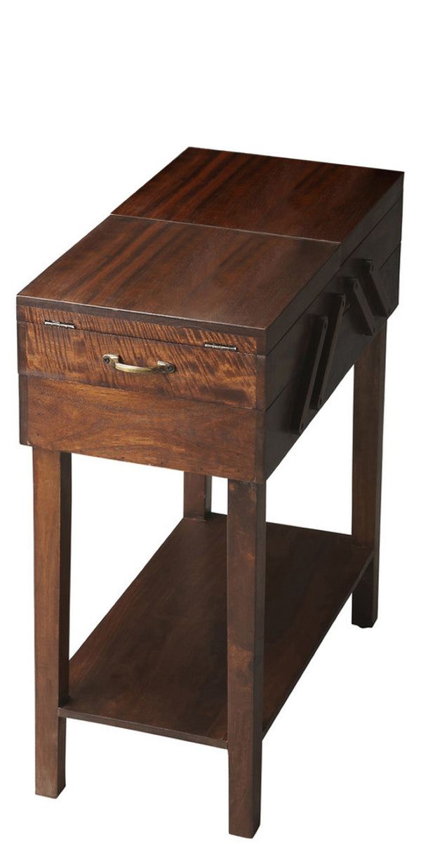 HomeRoots 28" Dark Brown Solid Wood End Table with Drawer & Shelf – Rustic Accent for Living Room & Bedroom 476441