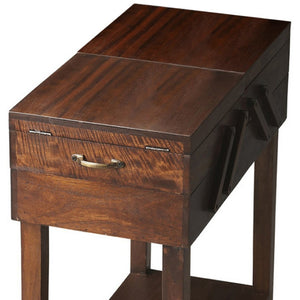 HomeRoots 28" Dark Brown Solid Wood End Table with Drawer & Shelf – Rustic Accent for Living Room & Bedroom 476441
