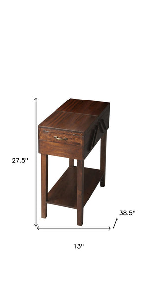 HomeRoots 28" Dark Brown Solid Wood End Table with Drawer & Shelf – Rustic Accent for Living Room & Bedroom 476441
