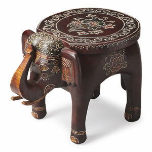 Homeroots 15" Warm Brown Hand Painted Floral 3d Elephant End Table   476442