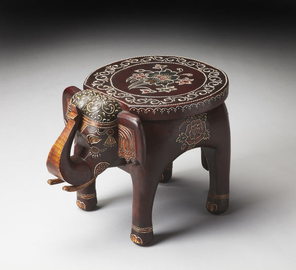 Homeroots 15" Warm Brown Hand Painted Floral 3d Elephant End Table   476442