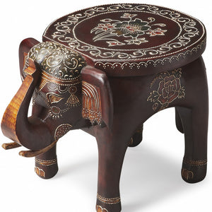 Homeroots 15" Warm Brown Hand Painted Floral 3d Elephant End Table   476442