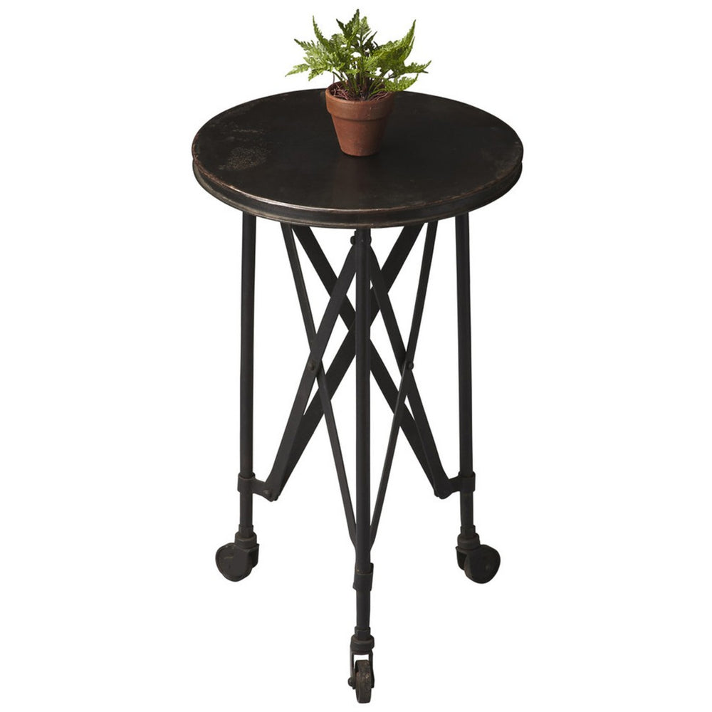 HomeRoots 23" Black Industrial Rolling Round End Table - Stylish, Mobile Design for Versatile Living Spaces 476443