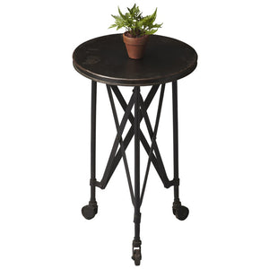HomeRoots 23" Black Industrial Rolling Round End Table - Stylish, Mobile Design for Versatile Living Spaces 476443