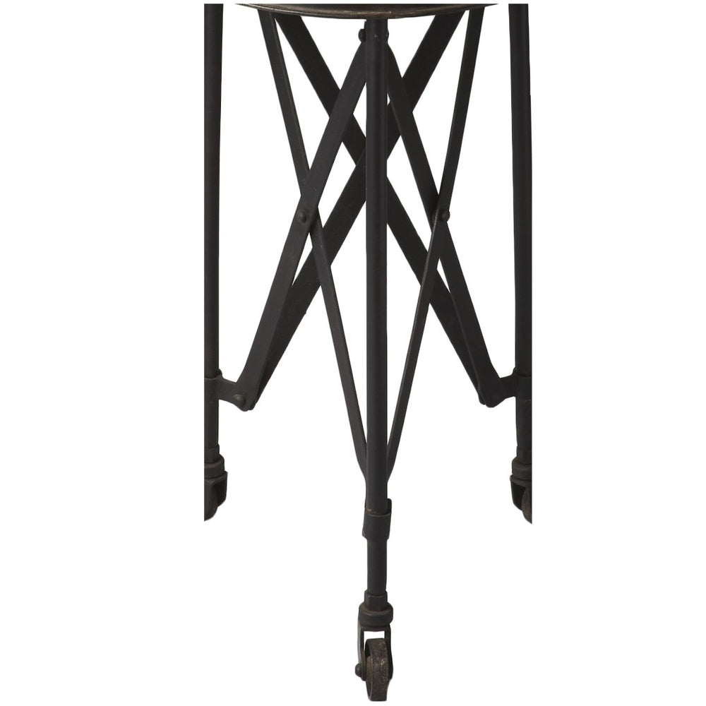HomeRoots 23" Black Industrial Rolling Round End Table - Stylish, Mobile Design for Versatile Living Spaces 476443