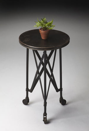 HomeRoots 23" Black Industrial Rolling Round End Table - Stylish, Mobile Design for Versatile Living Spaces 476443