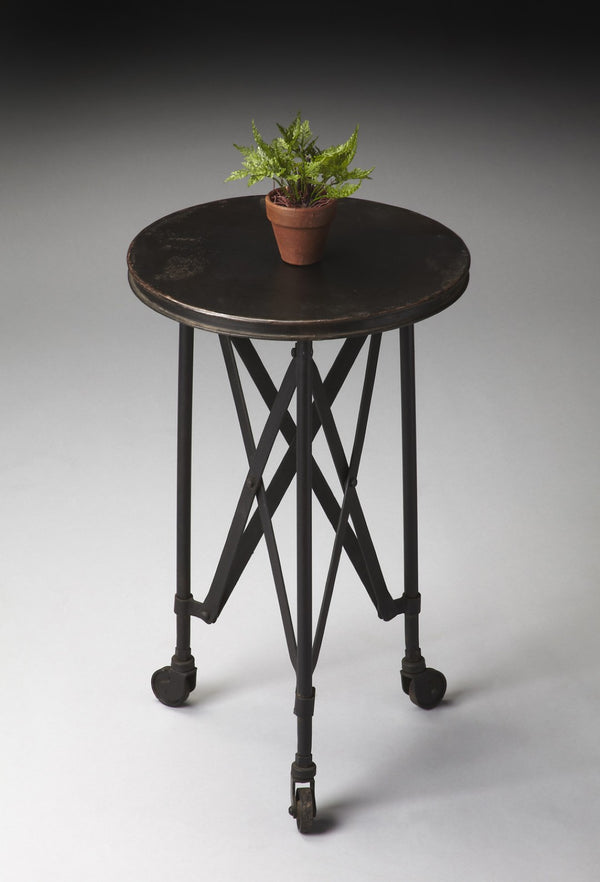 HomeRoots 23" Black Industrial Rolling Round End Table - Stylish, Mobile Design for Versatile Living Spaces 476443
