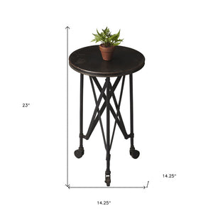 HomeRoots 23" Black Industrial Rolling Round End Table - Stylish, Mobile Design for Versatile Living Spaces 476443