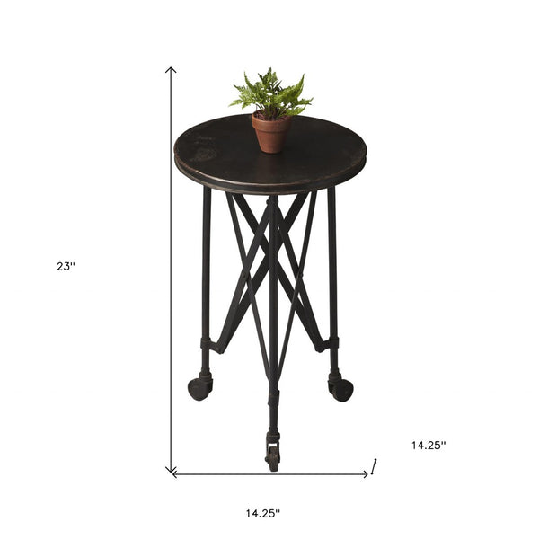 HomeRoots 23" Black Industrial Rolling Round End Table - Stylish, Mobile Design for Versatile Living Spaces 476443