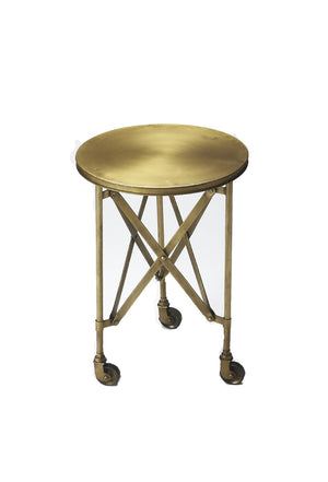 HomeRoots 24" Antiqued Gold Iron Round Rolling End Table – Chic, Compact, and Versatile for Any Space 476444