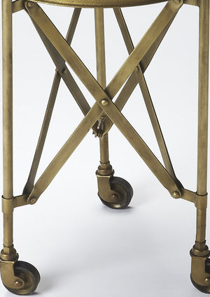 HomeRoots 24" Antiqued Gold Iron Round Rolling End Table – Chic, Compact, and Versatile for Any Space 476444