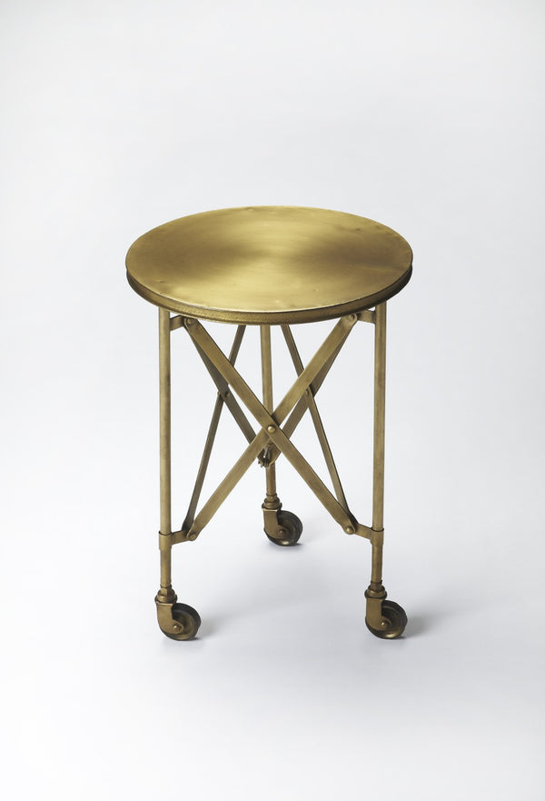 HomeRoots 24" Antiqued Gold Iron Round Rolling End Table – Chic, Compact, and Versatile for Any Space 476444