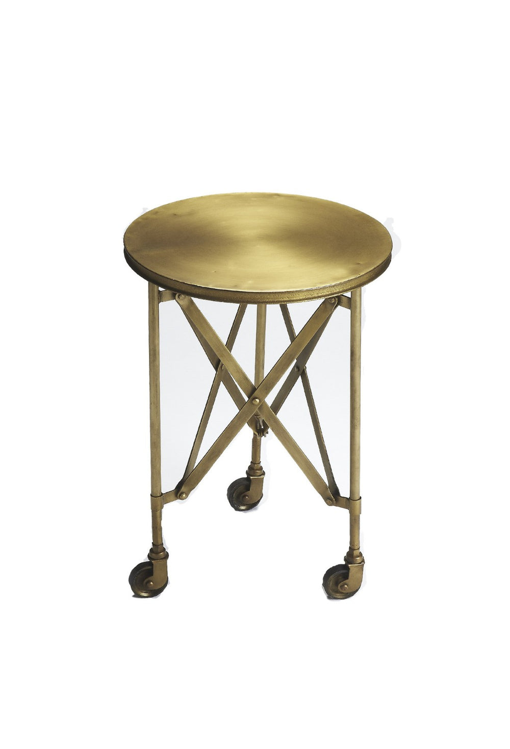 HomeRoots 24" Antiqued Gold Iron Round Rolling End Table – Chic, Compact, and Versatile for Any Space 476444