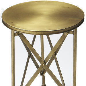 HomeRoots 24" Antiqued Gold Iron Round Rolling End Table – Chic, Compact, and Versatile for Any Space 476444
