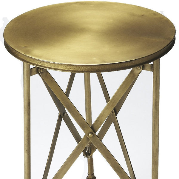 HomeRoots 24" Antiqued Gold Iron Round Rolling End Table – Chic, Compact, and Versatile for Any Space 476444