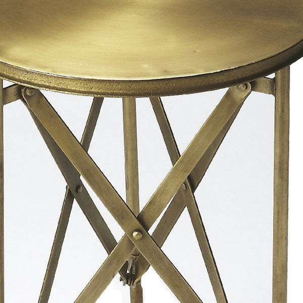 HomeRoots 24" Antiqued Gold Iron Round Rolling End Table – Chic, Compact, and Versatile for Any Space 476444