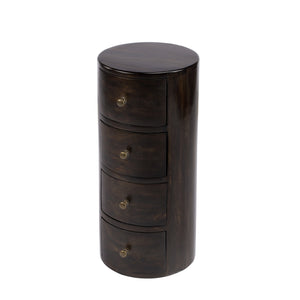 Homeroots 24" Dark Brown Round Column Shaped Pedestal End Table With Four Drawers   476446