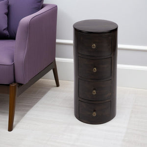 Homeroots 24" Dark Brown Round Column Shaped Pedestal End Table With Four Drawers   476446