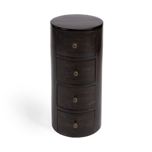 Homeroots 24" Dark Brown Round Column Shaped Pedestal End Table With Four Drawers   476446