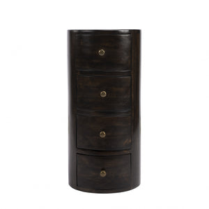 Homeroots 24" Dark Brown Round Column Shaped Pedestal End Table With Four Drawers   476446