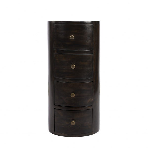 Homeroots 24" Dark Brown Round Column Shaped Pedestal End Table With Four Drawers   476446