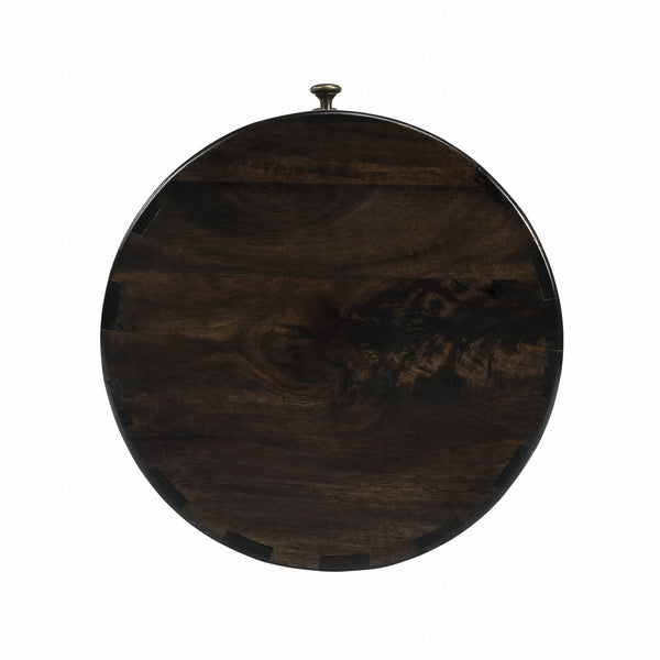 Homeroots 24" Dark Brown Round Column Shaped Pedestal End Table With Four Drawers   476446