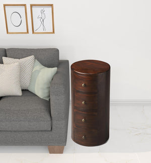 Homeroots 24" Warm Brown Wood Round End Table With Four Drawers   476447