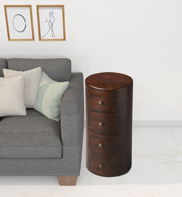 Homeroots 24" Warm Brown Wood Round End Table With Four Drawers   476447