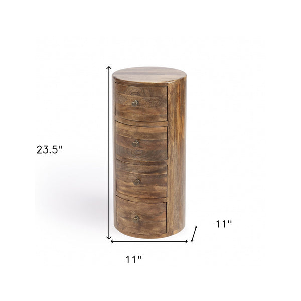 Homeroots 24" Light Brown Wood Round End Table With Four Drawers   476448