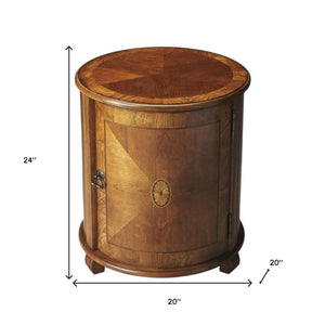 HomeRoots 24" Natural Wood Round Drum End Table with Hidden Storage – Timeless Honey-Brown Accent Piece for Any Room 476451