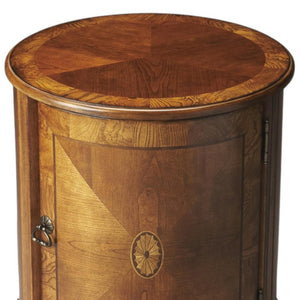 HomeRoots 24" Natural Wood Round Drum End Table with Hidden Storage – Timeless Honey-Brown Accent Piece for Any Room 476451