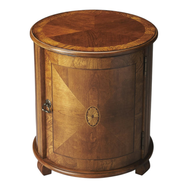 HomeRoots 24" Natural Wood Round Drum End Table with Hidden Storage – Timeless Honey-Brown Accent Piece for Any Room 476451