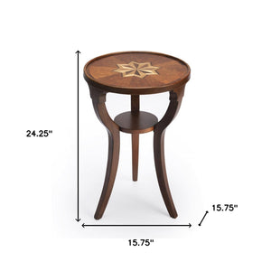 Homeroots 24" Brown And Olive Ash Manufactured Wood Round End Table With Shelf   476453