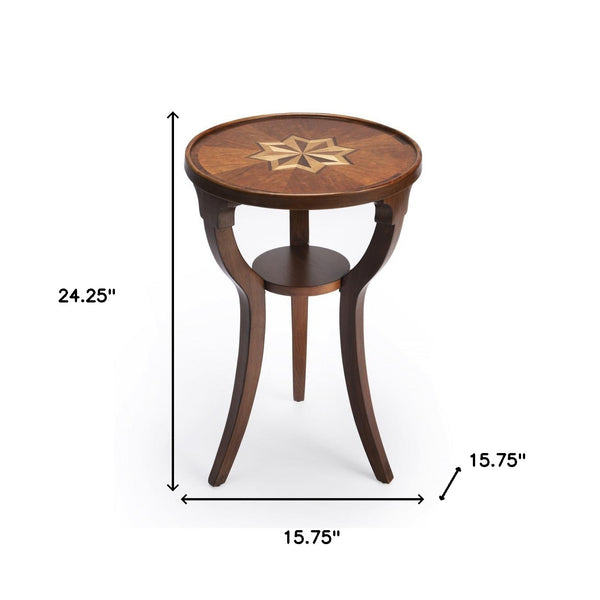 Homeroots 24" Brown And Olive Ash Manufactured Wood Round End Table With Shelf   476453