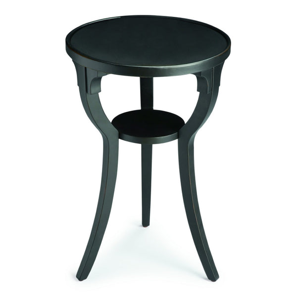 HomeRoots 24" Vintage Black Round End Table with Shelf - Rustic Charm for Small Spaces, Nightstand & Accent Use 476454