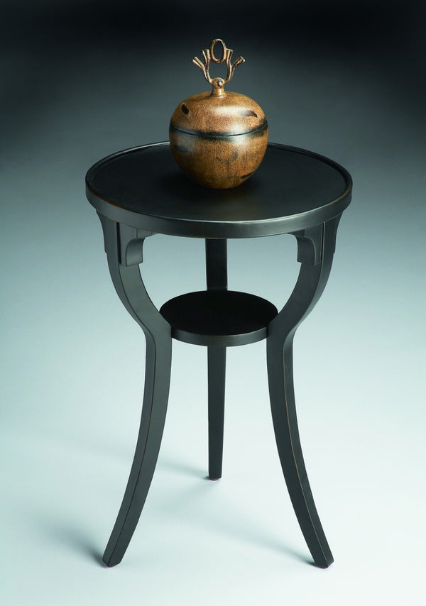 HomeRoots 24" Vintage Black Round End Table with Shelf - Rustic Charm for Small Spaces, Nightstand & Accent Use 476454