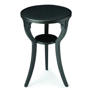 HomeRoots 24" Vintage Black Round End Table with Shelf - Rustic Charm for Small Spaces, Nightstand & Accent Use 476454